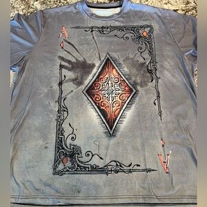 4XL Mens A’s Ace Of Diamonds Playing Card  All Over Print Plus Short Sleeve Plus
